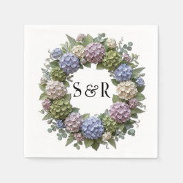 Hydrangea-Monogramm-Kranz-Hochzeit Serviette