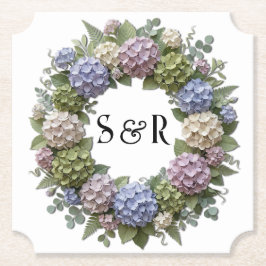 Hydrangea-Monogramm-Kranz-Hochzeit Untersetzer