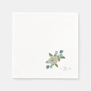 Hydrangea-Monogramm weiße und blaue Cocktailservie Serviette
