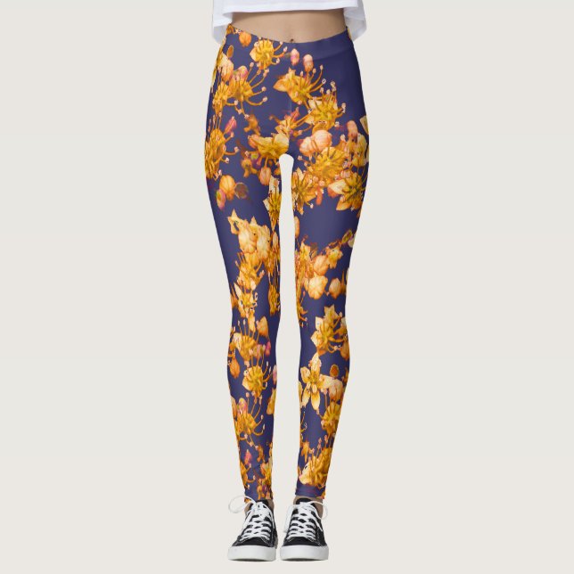 Hydrangea Orang und Navy Blue Leggings (Vorderseite)
