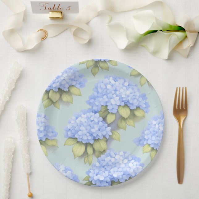 Hydrangea Plates | Duck Egg Blue Floral Party Pappteller (Hochzeit)