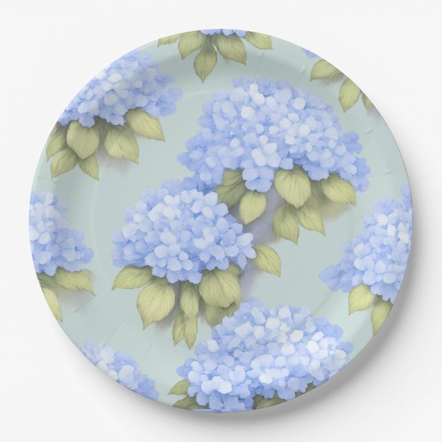 Hydrangea Plates | Duck Egg Blue Floral Party Pappteller (Vorderseite)