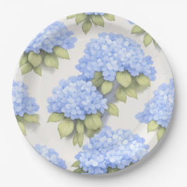 Hydrangea Plates | Elegant Ivory Blue Floral Party Pappteller