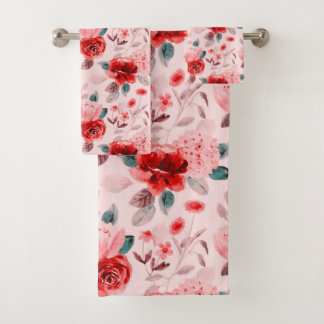 Hydrangea Red Blume Pattern Badhandtuch Set