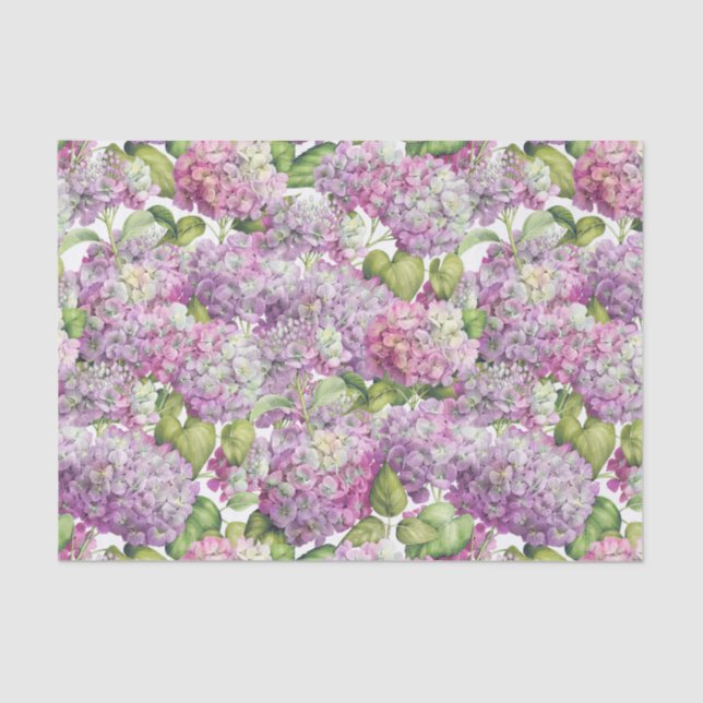 Hydrangea-rosa Lavendel-mit Blumenmuster Seidenpapier (Vorderseite)