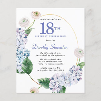 Hydrangea Rose 18. Geburtstag Einladung