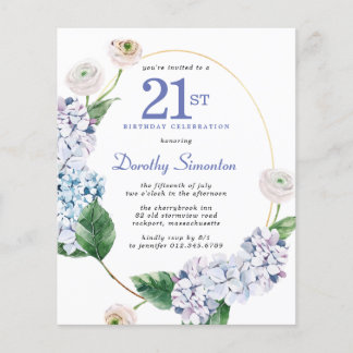 Hydrangea Rose 21. Geburtstag Einladung