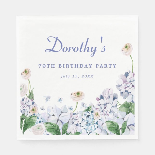 Hydrangea Rose 70. Geburtstag Personalisierte Cust Serviette (Vorderseite)