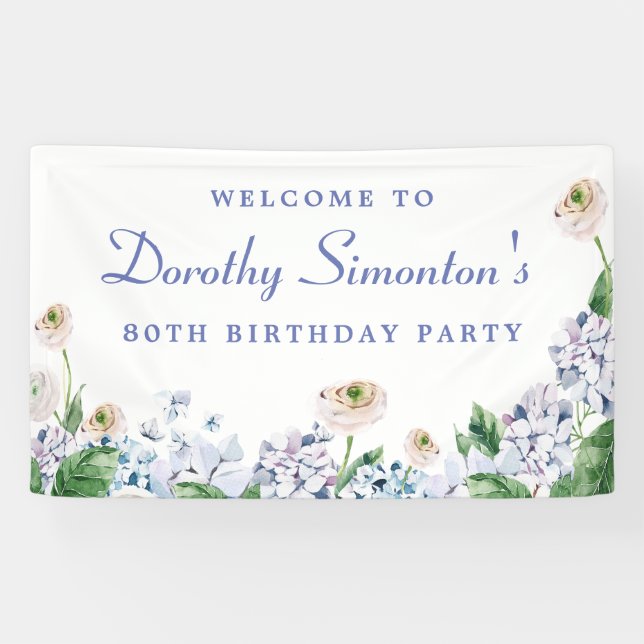 Hydrangea Rose 80. Geburtstag Willkommen Banner (Horizontal)