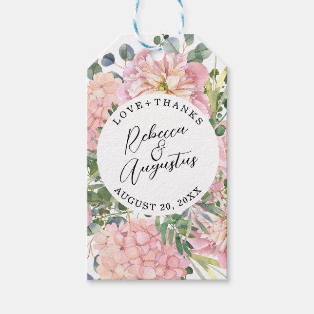 Hydrangea-Rose Rosa Wasserfarbe Geschenkanhänger (Vorderseite)