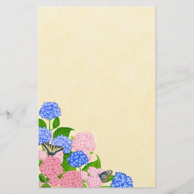 Hydrangea-Schmetterlings-Garten-Briefpapier Briefpapier (Vorderseite)