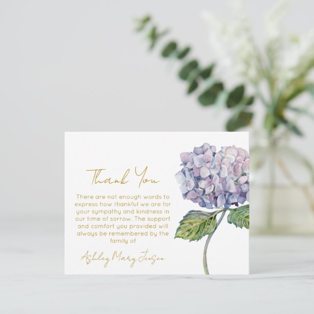 Hydrangea Trauer Danke Karte Beileid (Stehend Vorderseite)