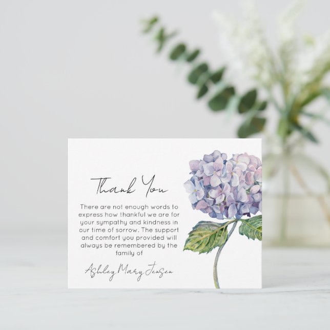 Hydrangea-Trauer-Dankeskarten-Kondolenz Dankeskarte (Stehend Vorderseite)