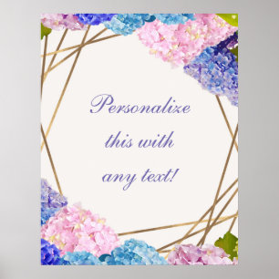 Hydrangea- und Gold-Blumen-Chic-Frühlings-Hochzeit Poster