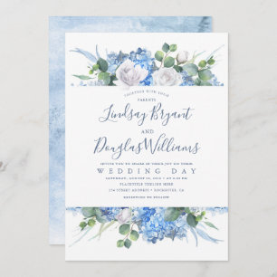 Hydrangea und Greenery Dusty Blue Floral Wedding Einladung