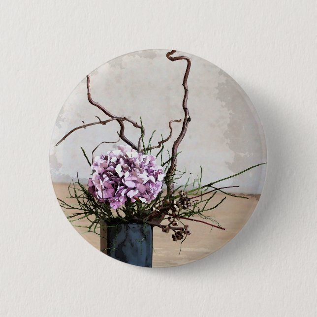 Hydrangea-und Holz-Vasen-Aquarell Button (Vorderseite)