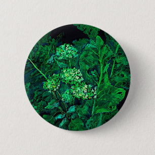 Hydrangea und Horseradish Floral Art Black & Green Button