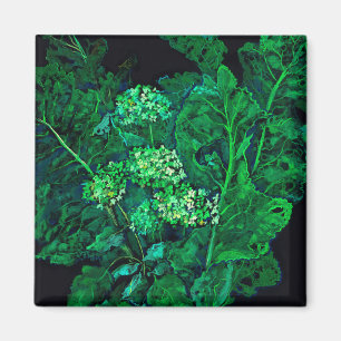 Hydrangea und Horseradish Floral Art Black & Green Magnet