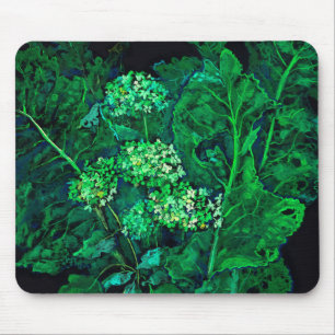 Hydrangea und Horseradish Floral Art Black & Green Mousepad