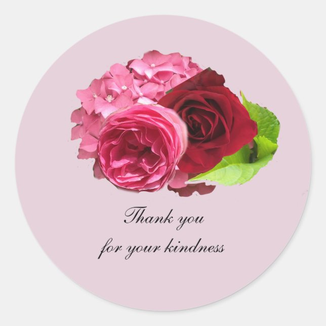 Hydrangea und Rosen Danke Sticker (Vorderseite)