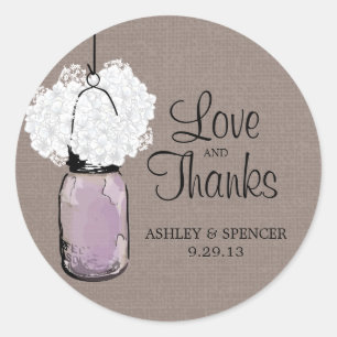 Hydrangea und Rustic Lavender Mason Jar Runder Aufkleber