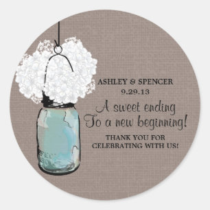 Hydrangea und Rustic Mason Jar Runder Aufkleber