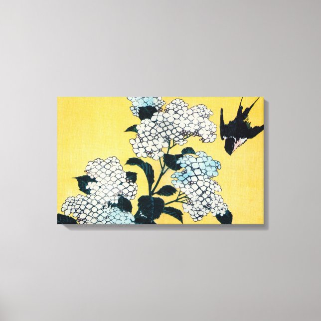 Hydrangea und Swallow, Hokusai, Ukiyo-e Leinwanddruck (Vorderseite)