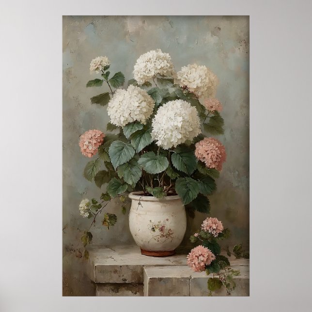 Hydrangea Wall Art Print, Antique Spring Meadow Poster (Vorne)