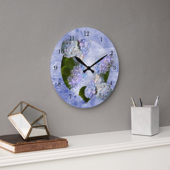 Hydrangea Wall Clock Große Wanduhr (Büro)