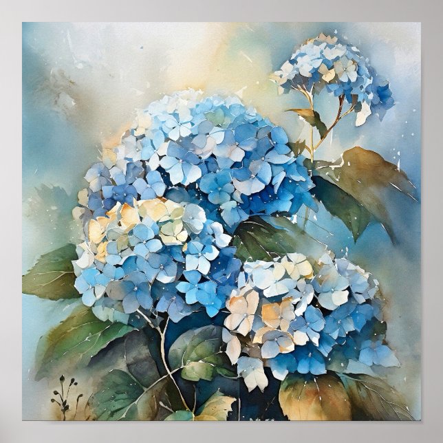 Hydrangea Wasserfarben Kunst drucken Poster (Vorne)