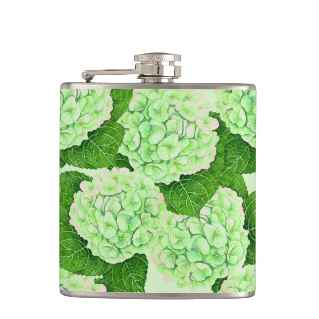 Hydrangea-Wasserfarbenmuster Flachmann (Vorderseite)