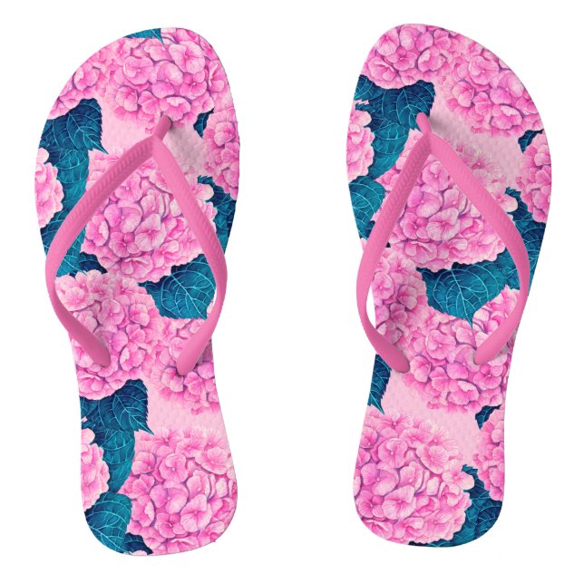 Hydrangea-Wasserfarbenmuster, rosa und blau Flip Flops (Fußbett)