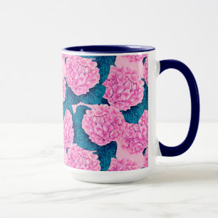 Hydrangea-Wasserfarbenmuster, rosa und blau Tasse