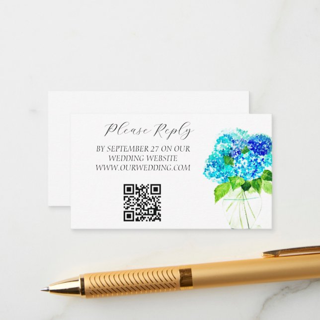 Hydrangea Watercolor Blue Flowers Begleitkarte (Vorderseite/Rückseite Beispiel)