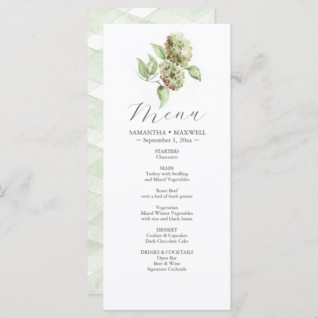 Hydrangea Wedding Menus  Menükarte (Vorne/Hinten)