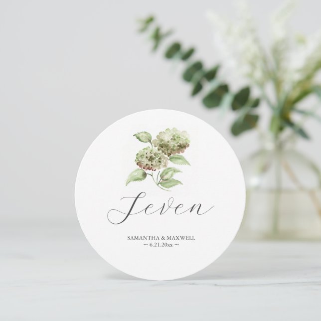 Hydrangea Wedding Round Table Number Einladung (Stehend Vorderseite)