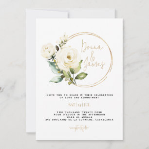 Hydrangea, Weiße Blüten und Grünpflanzen, Gold, Ra Einladung