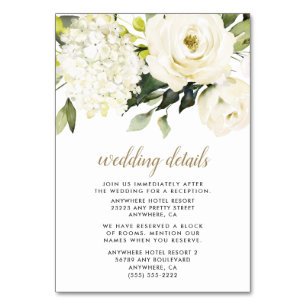 Hydrangea White Gold Floral Wedding Card Tischnummer