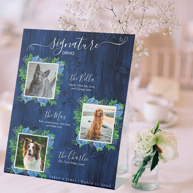Hydrangea Wood Wedding 3 Foto Pet Signature Drink Sockelschild (Von Creator hochgeladen)