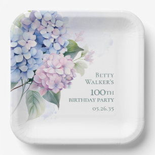 Hydrangeas 100. Geburtstagsfeier Pappteller