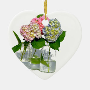 hydrangeas and mason jar keramikornament