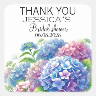 Hydrangeas Blue Flowers Brautparty Party Quadratischer Aufkleber