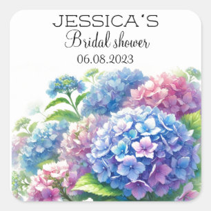 Hydrangeas Blue Flowers Brautparty Party Quadratischer Aufkleber