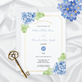 Hydrangeas Blue Gold Rahmen Hochzeitseinladung Einladung