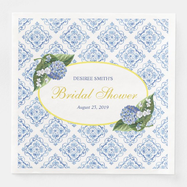 Hydrangeas Blue Tile Brautparty Napkins Serviette (Vorderseite)