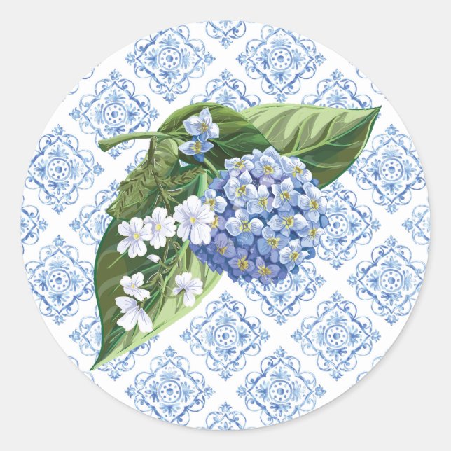 Hydrangeas Blue Tile Umschlag Aufkleber (Vorderseite)