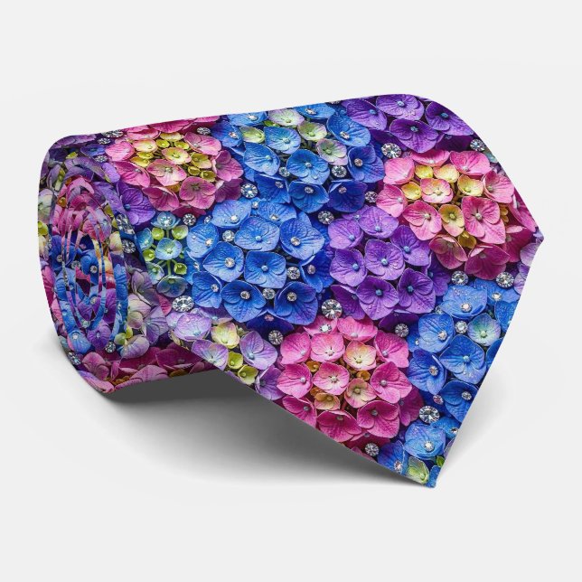 Hydrangeas & Diamonds | Brautmode und Event-Hals S Krawatte (Gerollt)