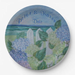 Hydrangeas durch die Strand-Hochzeit Pappteller