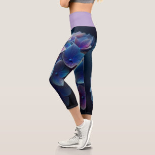 Hydrangeas Floral Lila und blau Capri Leggings