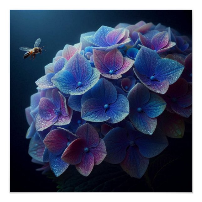 Hydrangeas Floral Lila und blau Poster (Vorderseite)